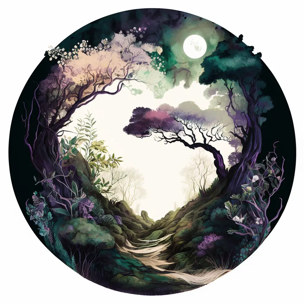 Illustrated forest clearing — the heart of WHOLEHART
